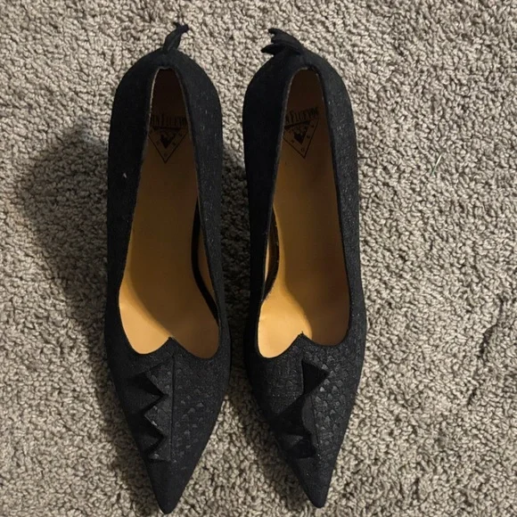 RARE, John Fluevog “Polly” Textured Black Spike Heels, Size 9